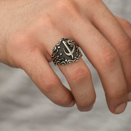 Premium Sterling Silver Elif Vav Mens Ring
