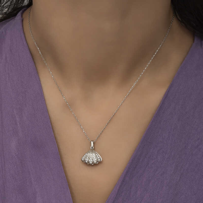Necklace - Sterling Silver Pearl & Cubic Zirconia Oyster Shell