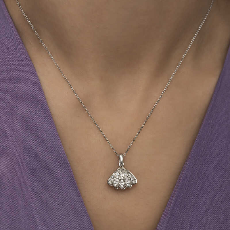 Necklace - Sterling Silver Pearl & Cubic Zirconia Oyster Shell