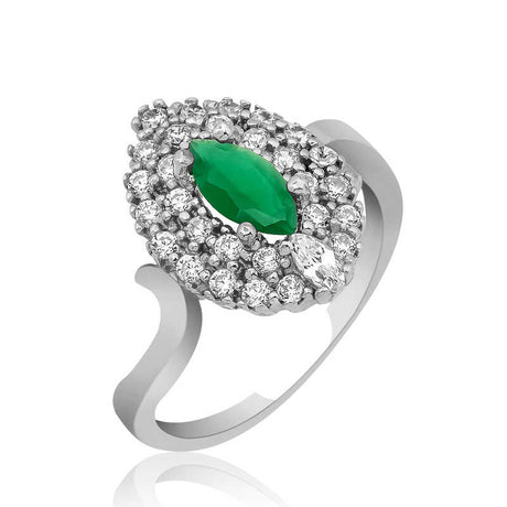 Ring - Silver-Tone Green Marquise & Cubic Zirconia Cluster