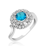 Sterling Silver Round Halo Ring - Vibrant Blue Gemstone & Sparkling Zirconia