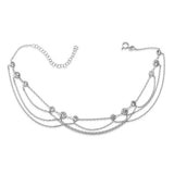 Sterling Silver Multi-Strand Anklet - Sparkling Bezel-Set White Stones