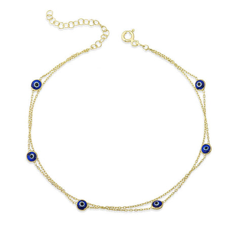 Anklet - Gold-Tone Layered Chain Evil Eye Charm Anklet
