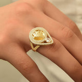 Ring - Gold-Tone Zirconia Ottoman Tughra Statement Ring