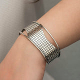 Sterling Silver Cuff Bracelet - Basketweave Textured Statement