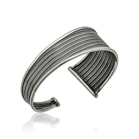 Cuff Bracelet - Sterling Silver Antiqued Woven Pattern