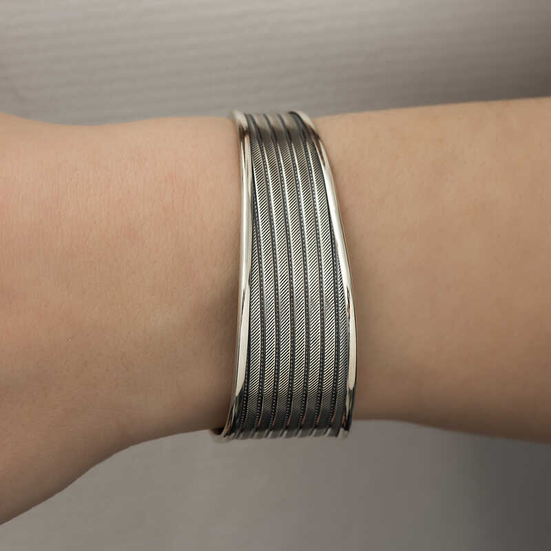 Cuff Bracelet - Sterling Silver Antiqued Woven Pattern