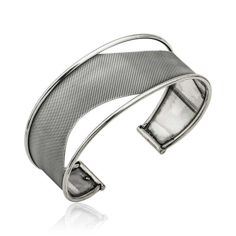 Sterling Silver Mesh Textured Open Cuff Bracelet - Antiqued Finish