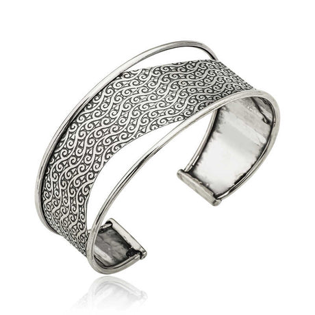 Sterling Silver Cuff Bracelet - Intricate Oxidized Scroll Pattern