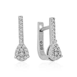 Sterling Silver Pave Zircon Teardrop Dangle Hoop Earrings