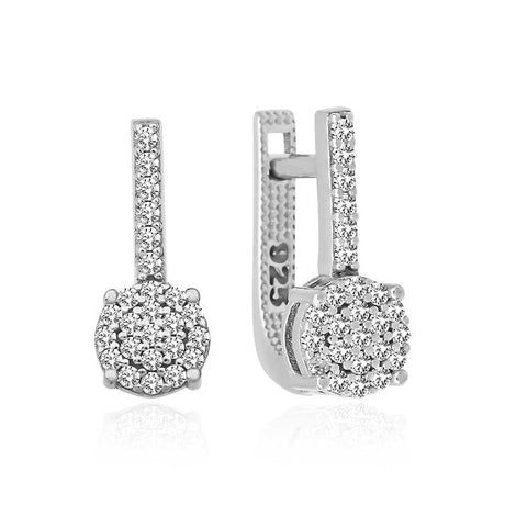 Sterling Silver Dazzling Pavé Cluster Drop Earrings