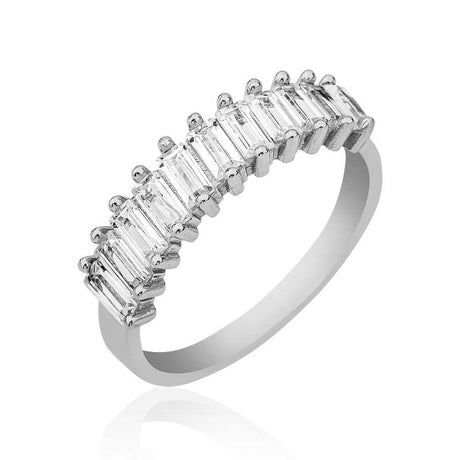 Ring - Sterling Silver Baguette-Cut Half-Eternity Sparkle Band