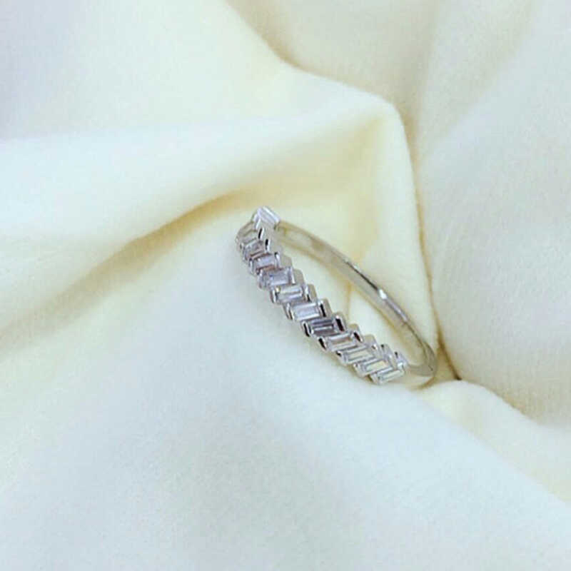 Ring - Sterling Silver Baguette Diamond Simulant Chevron Band
