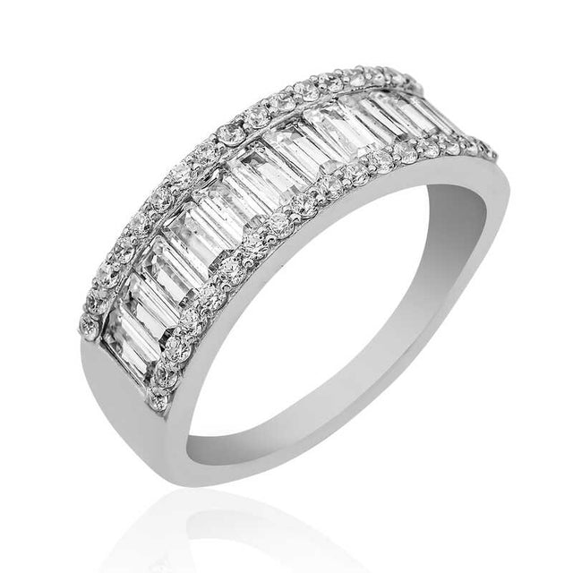 Sterling Silver Ring - Baguette & Round Simulated Diamond Band