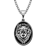 Silver-Tone Wolf Head Pendant Necklace - Old Turkic Script