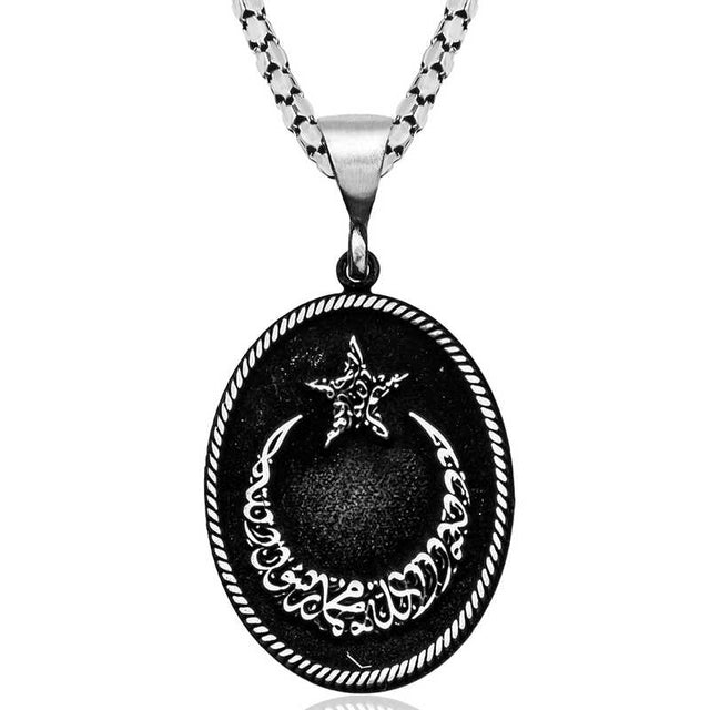 Necklace - Sterling Silver Crescent Star Calligraphy Pendant
