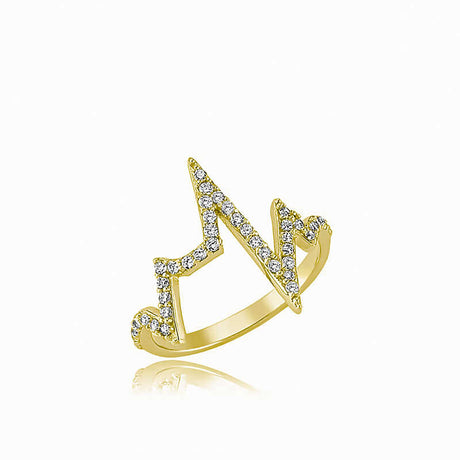 Statement Ring - Gold-Tone Heartbeat Design with Sparkling Clear Stones