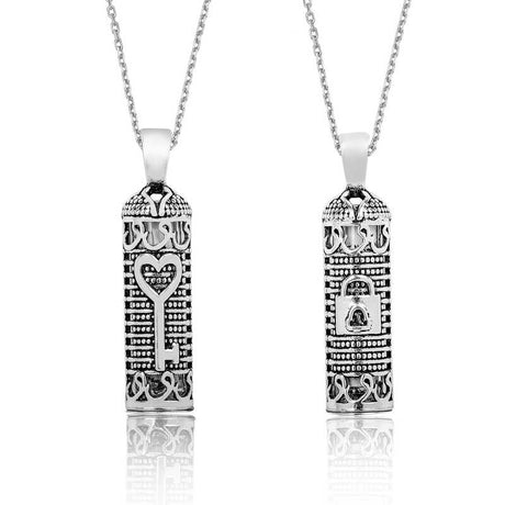 Sterling Silver Amulet Necklace - Key & Lock Cylinder Pendant