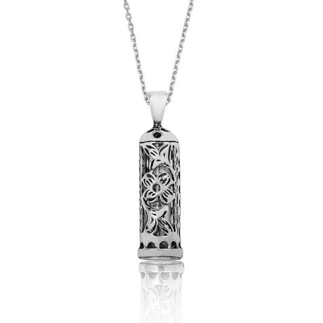 Sterling Silver Floral Prayer Cylinder Pendant Necklace