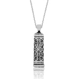 Sterling Silver Cylindrical Prayer Amulet Necklace - Filigree Design