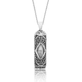 Sterling Silver Cevsen Prayer Filigree Scroll Pendant Necklace
