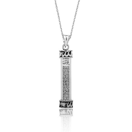 Sterling Silver Islamic Prayer Scroll Cylinder Pendant Necklace