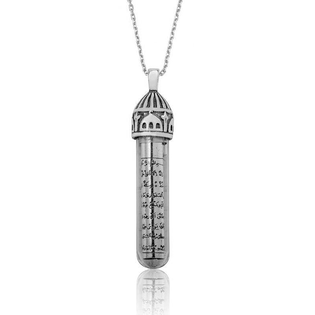 Necklace - Silver-Tone Minaret Prayer Capsule Pendant