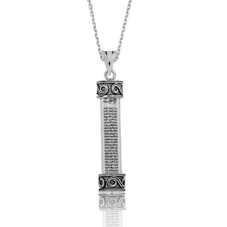 Sterling Silver Necklace - Ornate Cevsen Prayer Scroll Cylinder Pendant