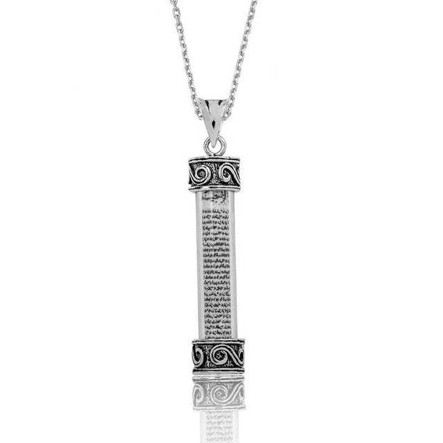 Sterling Silver Necklace - Ornate Cevsen Prayer Scroll Cylinder Pendant