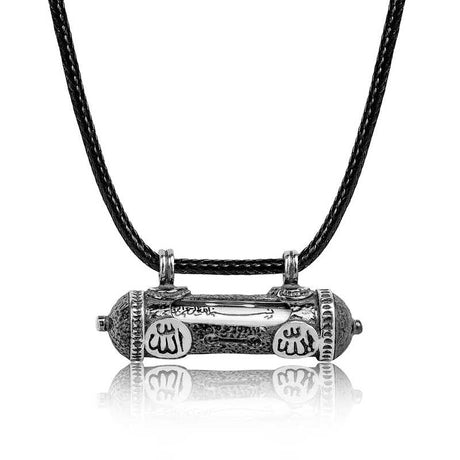 Sterling Silver Islamic Cevsen Necklace - Allah Calligraphy Amulet Pendant