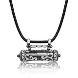 Necklace - Silver-Tone Ornate Amulet Pendant with Script