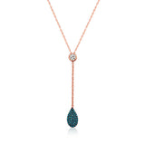 Rose Gold Plated Lariat Necklace - CZ & Turquoise Teardrop