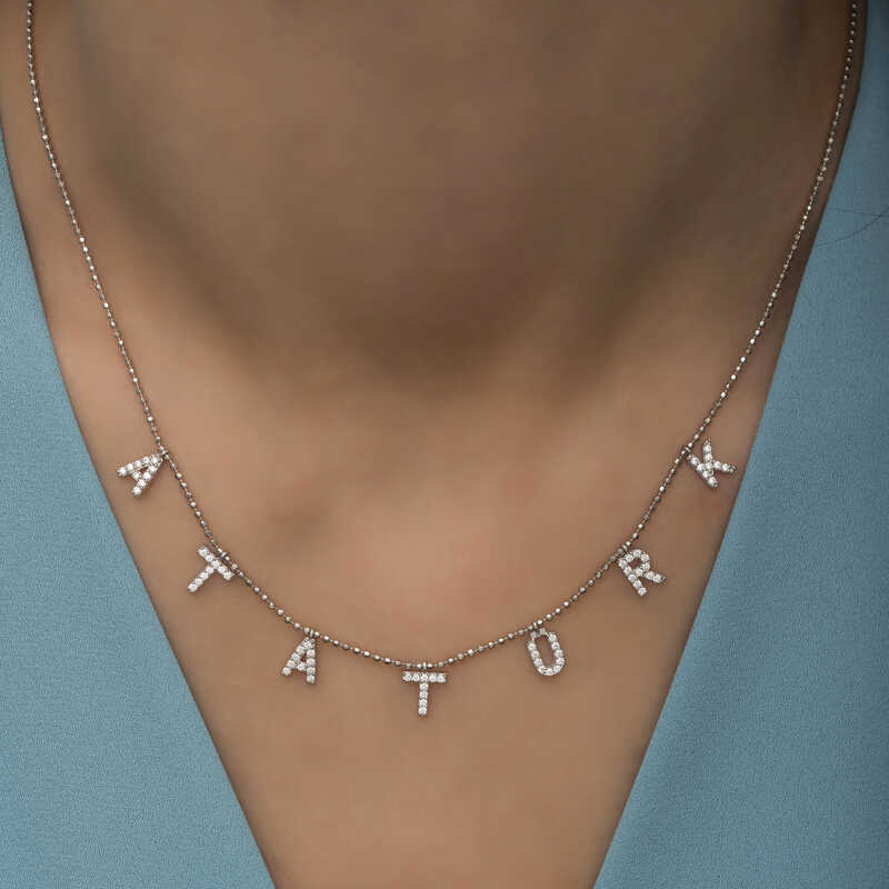 Dainty Necklace - Silver-Tone Pave Diamond ATATURK Letter