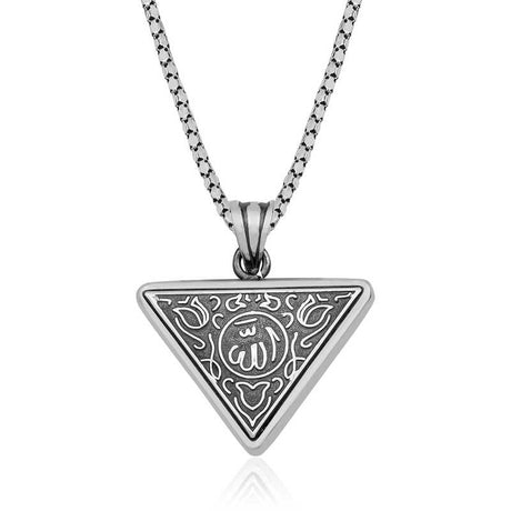 Silver-Tone Triangle Necklace - Islamic Allah Calligraphy Design