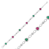 Sterling Silver Heart Gemstone Bracelet - Dainty Link Chain Design