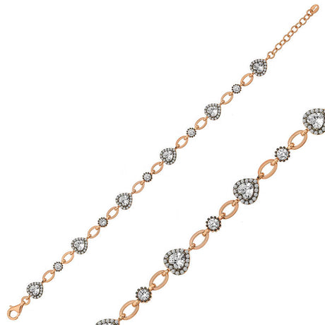 Elegant Rose Gold Plated Sterling Silver Heart Zircon Bracelet