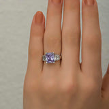Sterling Silver Ring - Lilac Emerald Cut & Baguette Side Stones