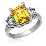 Silver Ring - Elegant Yellow Baguette & White Side Stone Ring