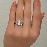 Ring - Sterling Silver Emerald & Baguette Cut Clear Stone Ring