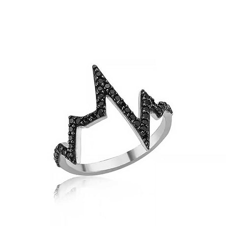 Ring - Sterling Silver Black Zirconia Heartbeat Design