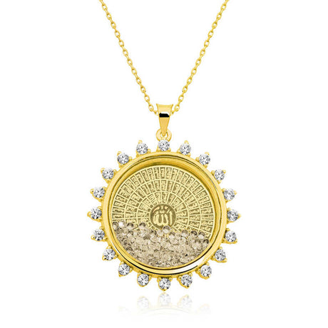 Gold-Tone Esma-ul Husna Sunburst Necklace with Floating Zirconia