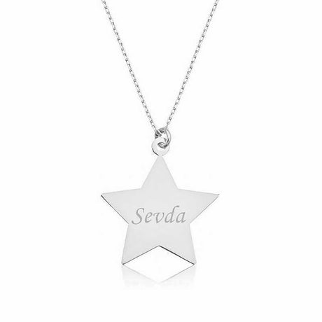 Personalized Star Necklace - Sterling Silver Engraved Charm