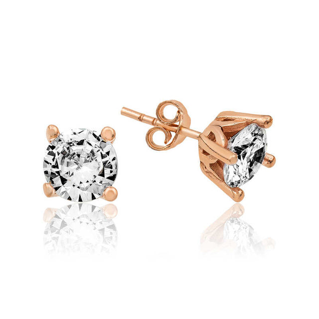 Rose Gold-Tone Solitaire Stud Earrings - Brilliant Cut CZ