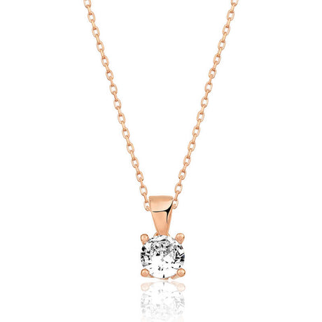 Rose Gold-Tone Solitaire Necklace - Dainty White Stone Pendant