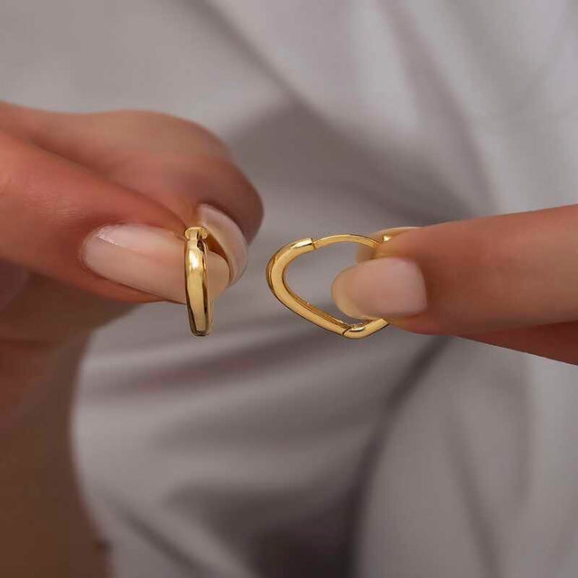 Heart Hoop Earrings - Dainty Gold-Tone Minimalist Design