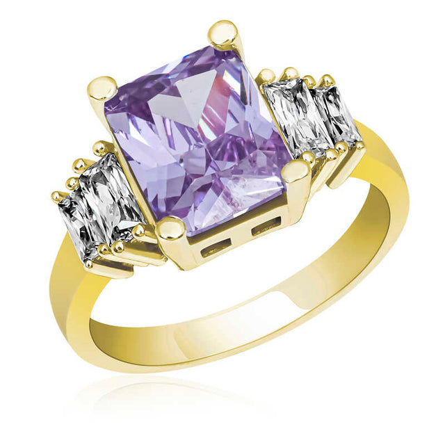 Ring - Gold-Tone Lilac Baguette & Clear Accent Gemstone Ring