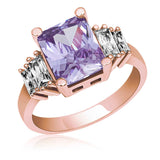 Statement Ring - Rose Gold Plated Purple Gemstone & Baguette Stones
