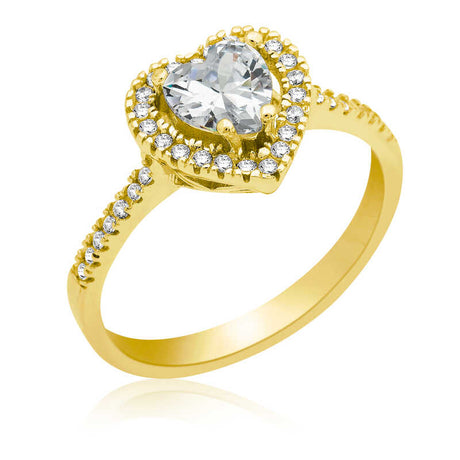 Gold-Tone Heart Halo Ring with Pave Clear Stones