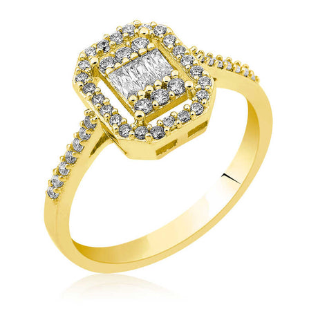 Ring - Gold-Tone Baguette & Pave Halo Statement Ring