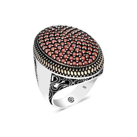 Premium Sterling Silver Oval Red Zircon Men's Ring